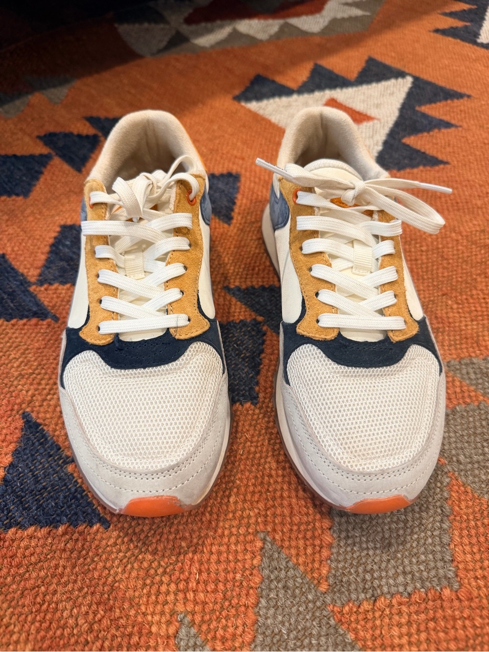 Women's Hoff “Bangkok” Retro Mesh & Suede Sneakers - White, Navy & Mustard